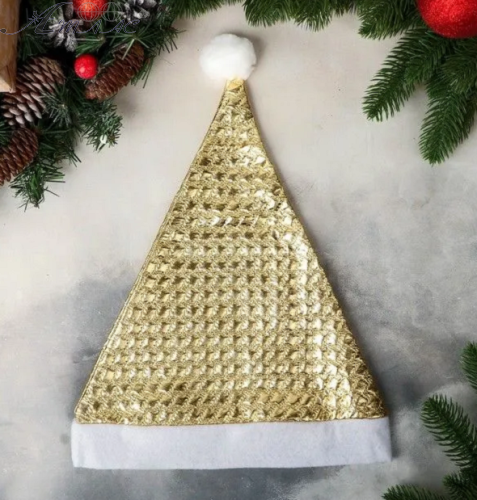 Шапка Деда Мороза Золотая с окантовкой 16513 Шапка Деда Мороза Золотая с окантовкой 16513