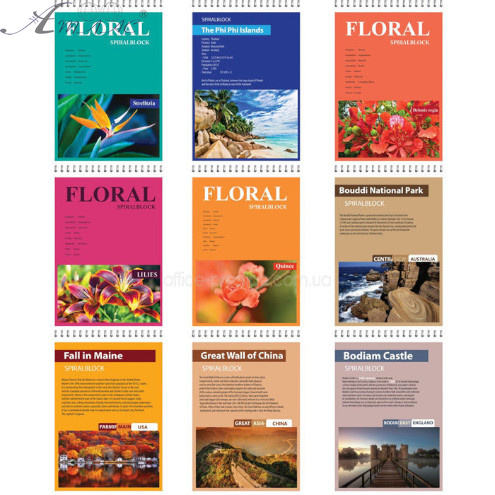 Блокнот-спіраль-згори Офорт А5 80 л # Крафт кольоровий 5280