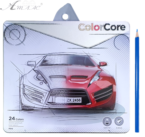 Карандаши цветные Marco Color Core 24 цветов шестигранные в металлическом пенале 3100-24TN Карандаши цветные Marco Color Core 24 цветов шестигранные в металлическом пенале 3100-24TN