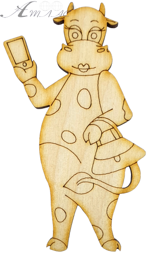 Фигурка фанерная - Корова или Бык № 19 с телефоном 5 х 8,5 см + магнит AS-4532 Фигурка фанерная - Корова или Бык № 19 с телефоном 5 х 8,5 см + магнит AS-4532