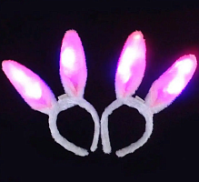 Іграшки Обруч Вушка Зайки з підсвіткою 29 см хутряні білі з рожевим  09921