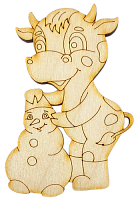 Фигурка фанерная - Корова или Бык № 20 со снеговиком 5,5 х 8,5 см + магнит AS-4533