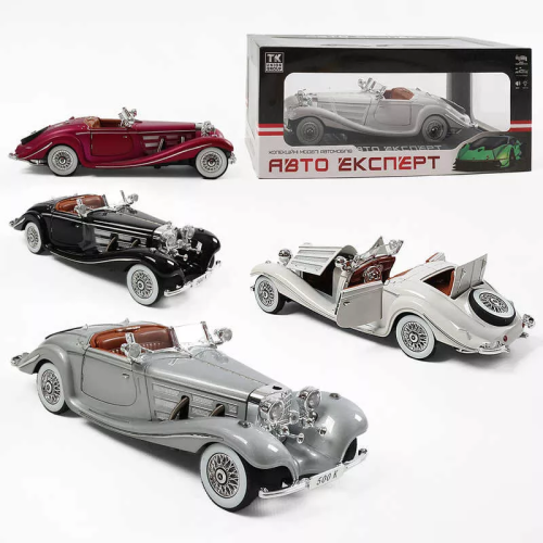 Машинка Автоэксперт Mersedes-Benz 500K Special Roadster 1936 черная 21см двери свет звук  1725-14 фото 2