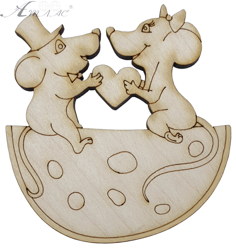 Фигурка фанерная - Мышонок № 26 влюбленные на сыре 85 х 95 мм с магнитом AS-4850 Фигурка фанерная - Мышонок № 26 влюбленные на сыре 85 х 95 мм с магнитом AS-4850