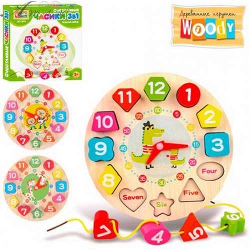 Игрушка деревянные Часы Сортер-шнуровка Анг. 1894 Игрушка деревянные Часы Сортер-шнуровка Анг. 1894