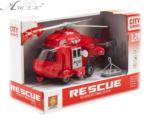 Вертоліт Рятувальний пластиковий 22см світло, звук, у коробці  WY760D