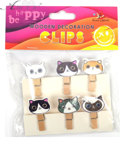 Прищепки декоративные Коты 6 шт деревянные 3,5 см 200179 Прищепки декоративные Коты 6 шт деревянные 3,5 см 200179