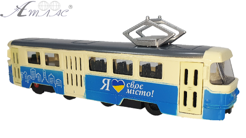 Модель АвтоХіт Трамвай 18см металл Голубой с желтым 10710 Модель АвтоХіт Трамвай 18см металл Голубой с желтым 10710