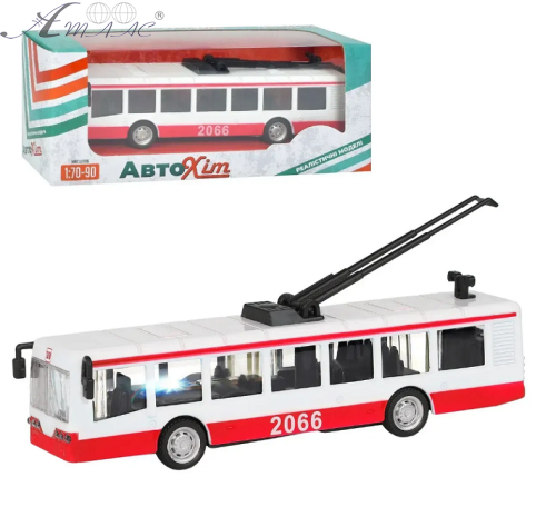 Модель АвтоХит Троллейбус Красный металл инерционный  М5661 