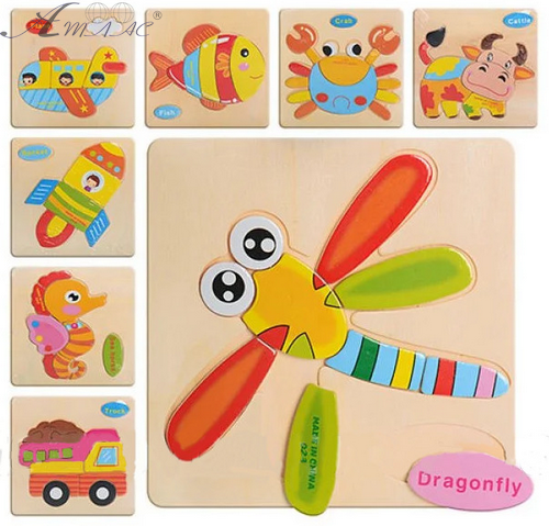 Игрушка Пазл деревянный животные, техника, микс 14,5 х 14,5см  0689