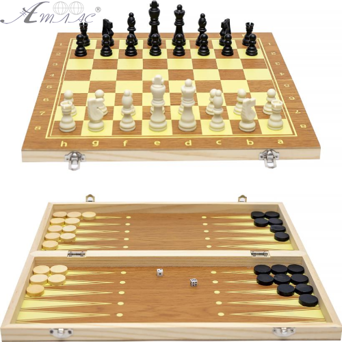 Игра Настольная Шашки, Шахматы, Нарды 3 в 1 дерево 30см  622А фото 2