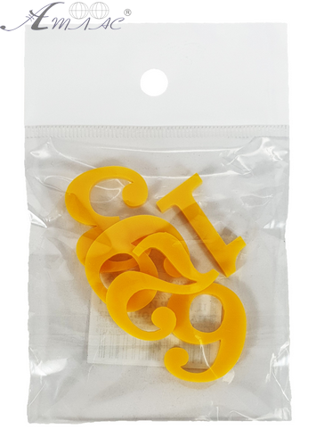 Пластиковые Цифры арабские 4шт желтые 3мм h=3см AS-0064 Пластиковые Цифры арабские 4шт желтые 3мм h=3см AS-0064