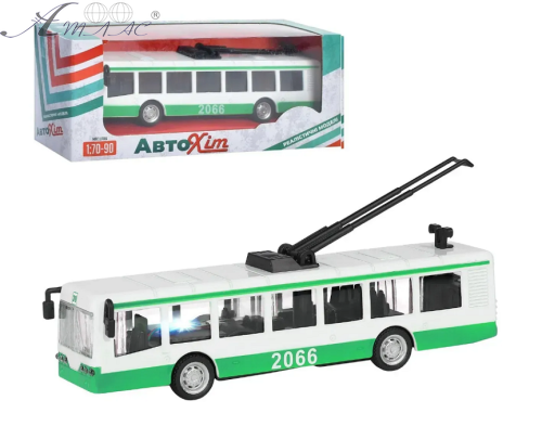 Модель АвтоХит Троллейбус Зеленый металл инерционный  М5661 