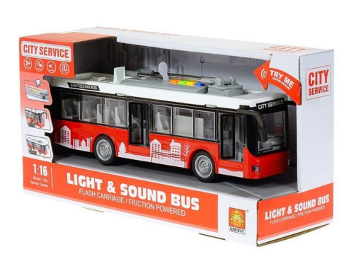Игрушка Машинка City Service Троллейбус со светом, двери открываются, 28 см 911а Игрушка Машинка City Service Троллейбус со светом, двери открываются, 28 см 911а