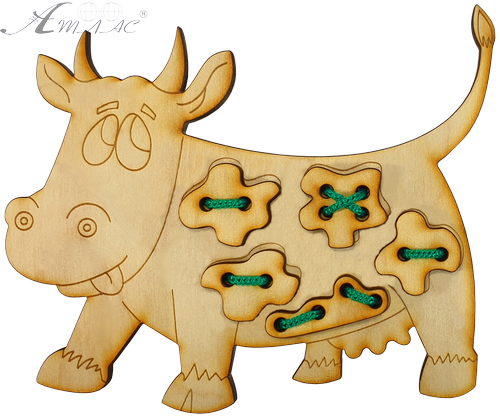 Игрушка развивающая Шнуровка Корова 19,5 х 16,5 см, с цветным шнурком 0,7 м AS-7134