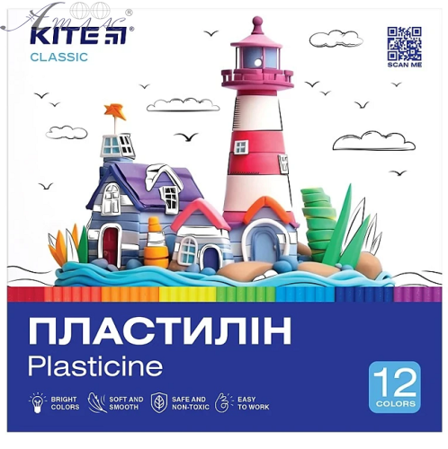 Пластилін Kite Classic 12 кольорів 240 гр К-1086 Пластилін Kite Classic 12 кольорів 240 гр К-1086