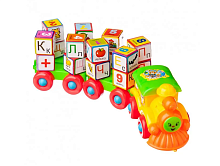 Игрушка Паровозик каталка с рус кубиками в блистере 2366С