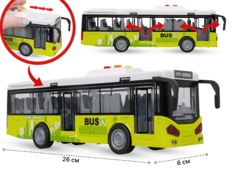 Игрушка Автобус Салатовый двери открываются+свет+звук 26 см  JS120 фото 2