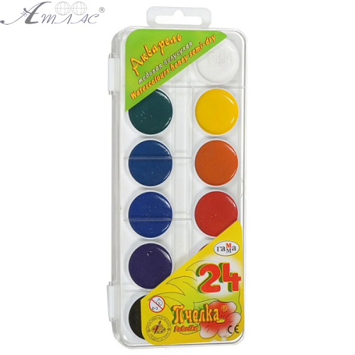 Акварель набір Гамма Бджілка медова напівсуха 24 кольору 212035 Акварель набір Гамма Бджілка медова напівсуха 24 кольору 212035