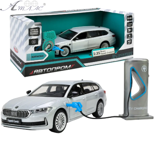 Машинка Автопром Skoda SuperB iV Серебристая электро+свет+звук 14см 68744 Машинка Автопром Skoda SuperB iV Серебристая электро+свет+звук 14см 68744