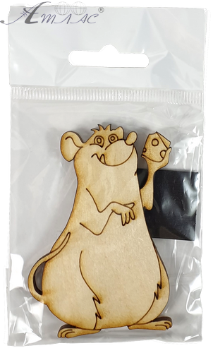 Фігурка фанерна - Мишеня № 12 з маленьким шматком сиру 57 х 77 мм з магнітом AS-4836, В-0394 фото 2 Фігурка фанерна - Мишеня № 12 з маленьким шматком сиру 57 х 77 мм з магнітом AS-4836, В-0394 фото 2