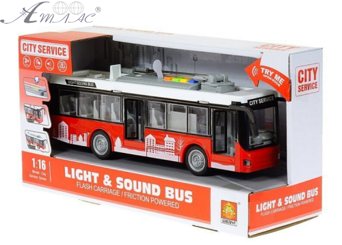 Игрушка Машинка City Service Троллейбус со светом, двери открываются, 28 см  911а