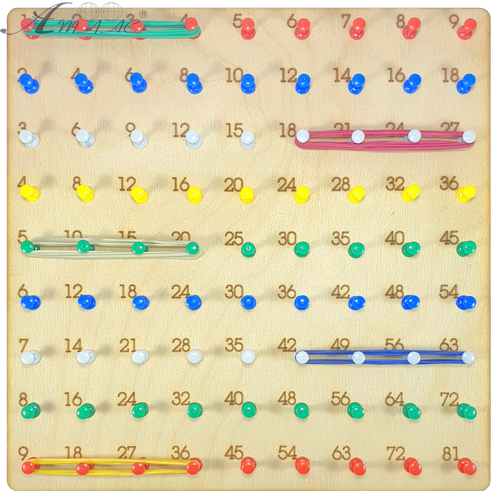 Геоборд или Планшет Математический 27 х 27см - 81 пластиковых стоек + 25 резинок AS-7136