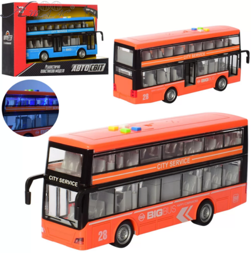 Игрушка Автобус АвтоСвіт двери открываются+свет+звук оранжевый 27 см  AS-2626