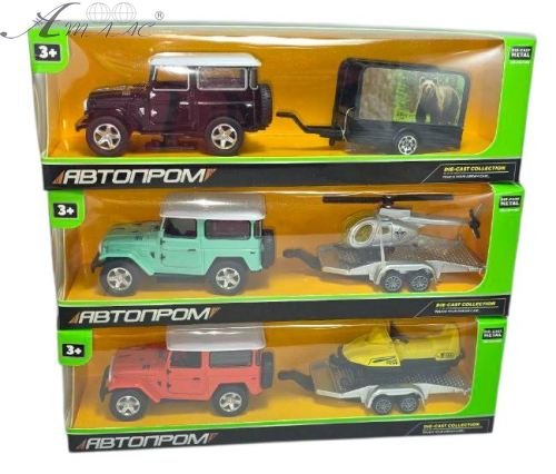 Машинка Автопром Toyota Land Cruiser FJ40 с прицепом 7465 Машинка Автопром Toyota Land Cruiser FJ40 с прицепом 7465