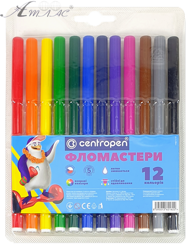 Фломастери Centropen 12 кольорів Washable 1 мм відпирається  7790/12