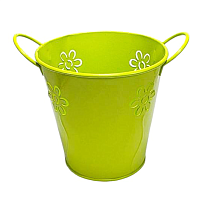 Відерце Кашпо Декоративний метал 11 х 11см з двома ручками та квітами Салатове  15729