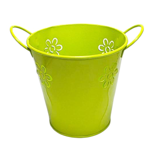 Ведерко Кашпо Декоративное металл 11 х 11см с двумя ручками и цветами Салатовое 15729 Ведерко Кашпо Декоративное металл 11 х 11см с двумя ручками и цветами Салатовое 15729