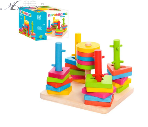 Іграшка Дерев'яна пірамідка Логіка в коробці 0061 Іграшка Дерев'яна пірамідка Логіка в коробці 0061