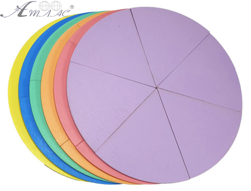 Дроби учебные от 1 до 6 частей d = 20 см ЦВЕТНЫЕ на магнитах из фанеры AS-7108, О-00015 фото 2