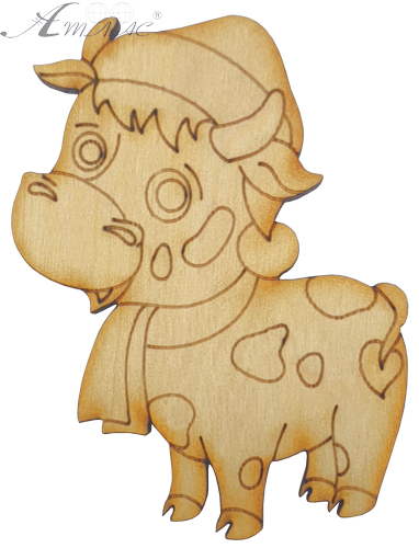 Фигурка фанерная - Корова или Бык № 7 в шапке и шарфе 5,5 х 7 см + магнит AS-4520 Фигурка фанерная - Корова или Бык № 7 в шапке и шарфе 5,5 х 7 см + магнит AS-4520