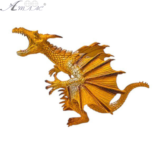 Игрушка Дракон фигурка Желтый с крыльями стоит 16см резина  11149