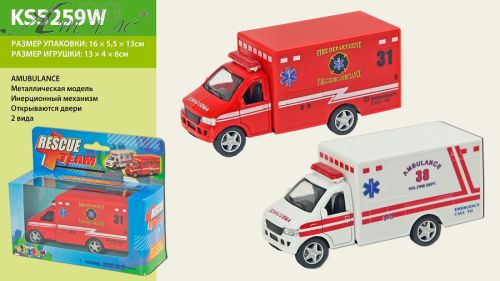 Машинка модель Kinsfun, Скорая помощь Красная KS5259W Машинка модель Kinsfun, Скорая помощь Красная KS5259W