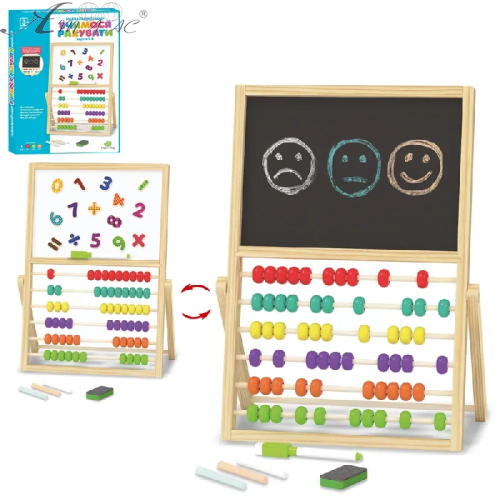 Игрушка Деревянная Доска Вчимося рахувати 2х-сторонняя мольберт + счеты  2180-1