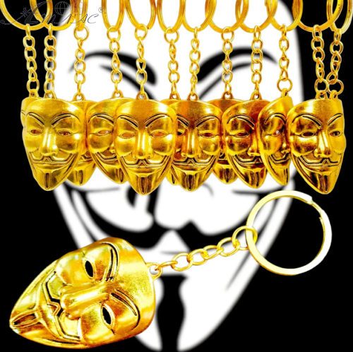 Брелок Маска ГайФокс металл золото 5см 06973 Брелок Маска ГайФокс металл золото 5см 06973