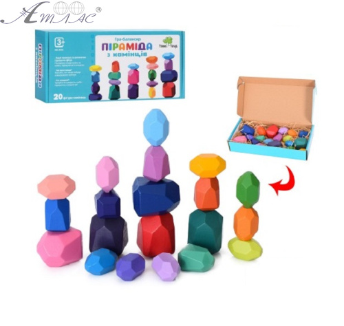 Игрушка Деревянная Пирамидка с камешков 20 фигур  MD2916
