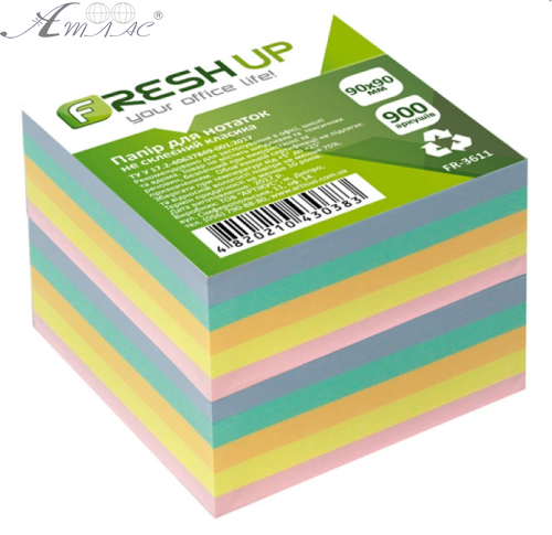Папір для нотаток Fresh Up Кольоровий НЕ склеєний 90 х 90 мм 900 л  FR-3611