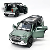 Машинка Автоэксперт Range Rover Defender зеленая 14см двери свет звук  16744 