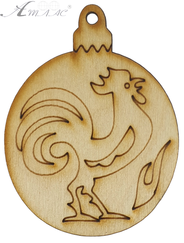 Фигурка фанерная - Елочный шар с петушком вправо 6 х 8 см AS-4772, В-0202
