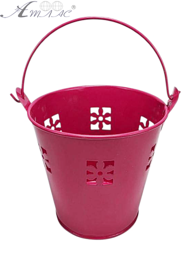 Відерко Декоративний метал 9,5 х 9,5см Диз № 5 проріз квітка Червоне  09444