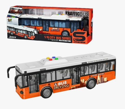 Игрушка Автобус Оранжевый двери открываются+свет+звук 26 см JS120A фото 2 Игрушка Автобус Оранжевый двери открываются+свет+звук 26 см JS120A фото 2