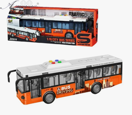 Іграшка Автобус Помаранчевий двері відчиняються + світло + звук 26 см JS120A фото 2