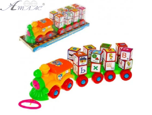 Іграшка Паровозик каталка з рос кубиками в блістері 2366С фото 2