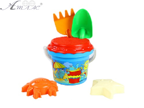 Іграшка пластиковий набір Лопатка, відро, Граблі і 2 пасочки Оріон 658