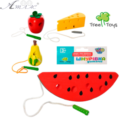Іграшка Шнурівка дерев'яна на вибір - кавун, сир, полуниця на підвісі MD0494 Іграшка Шнурівка дерев'яна на вибір - кавун, сир, полуниця на підвісі MD0494