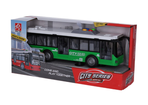 Игрушка Автобус CITY SERIES Зеленый двери свет звук 28 см  RJ5503